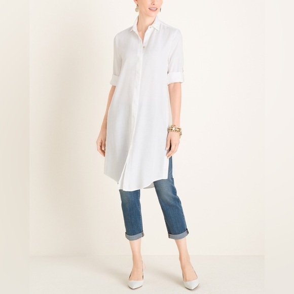 Chicos Side-Slit Button-Down Tunic Beach Cover Up - Picture 2 of 12